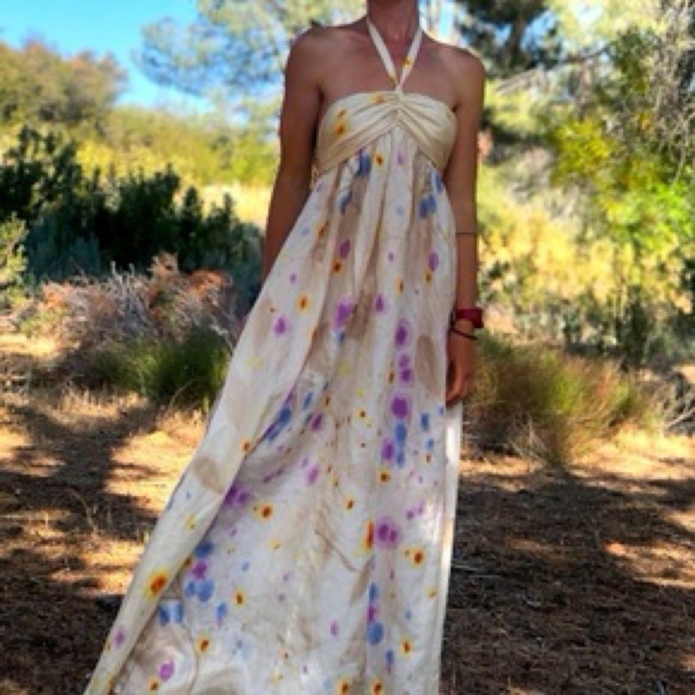 Victoria’s Secret NWT Size Small 100% Silk Halter Maxi Dress Watercolor Tree Y2K